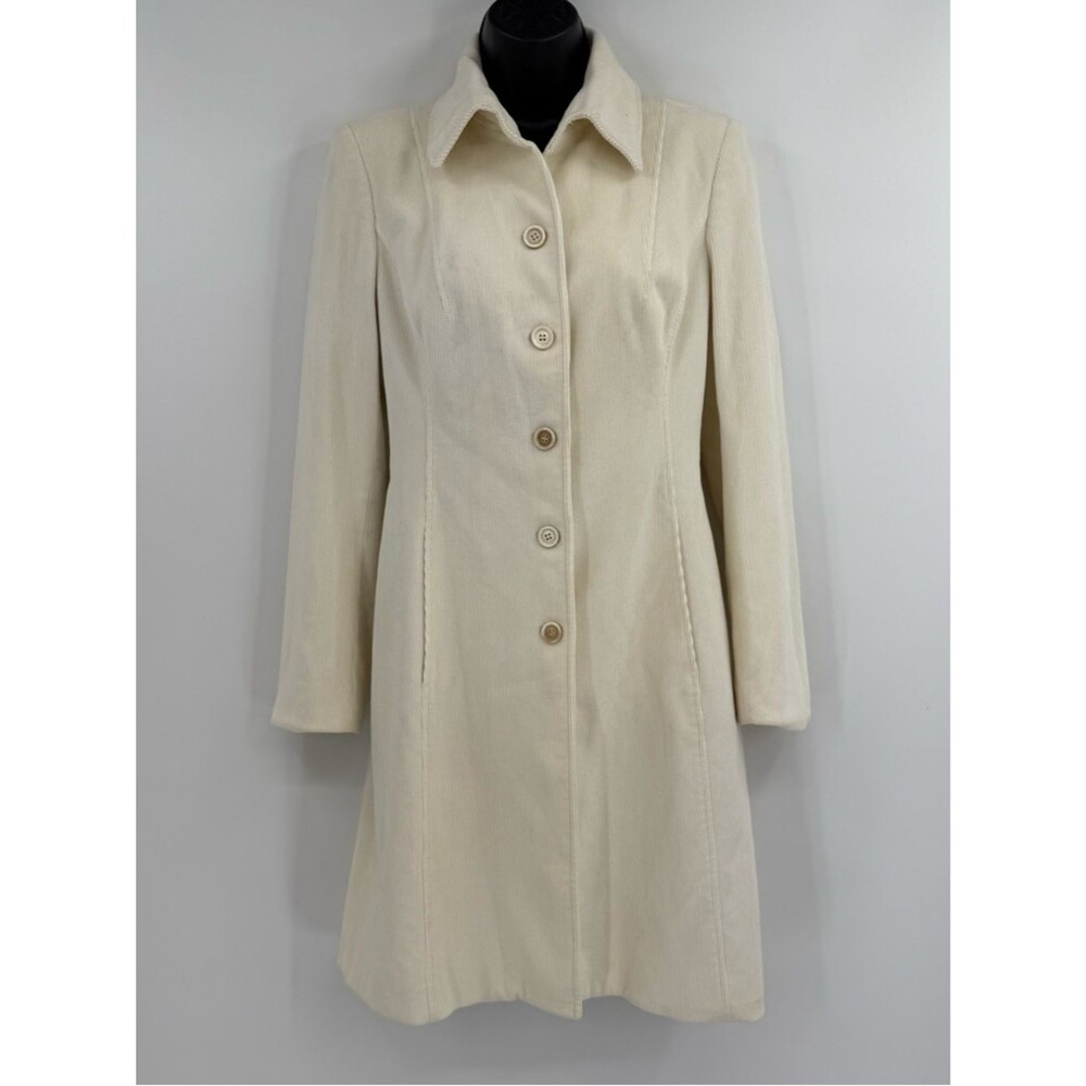 Piazza Sempione Corduroy A-Line Button Front Coat | Cream | IT 38 / XS